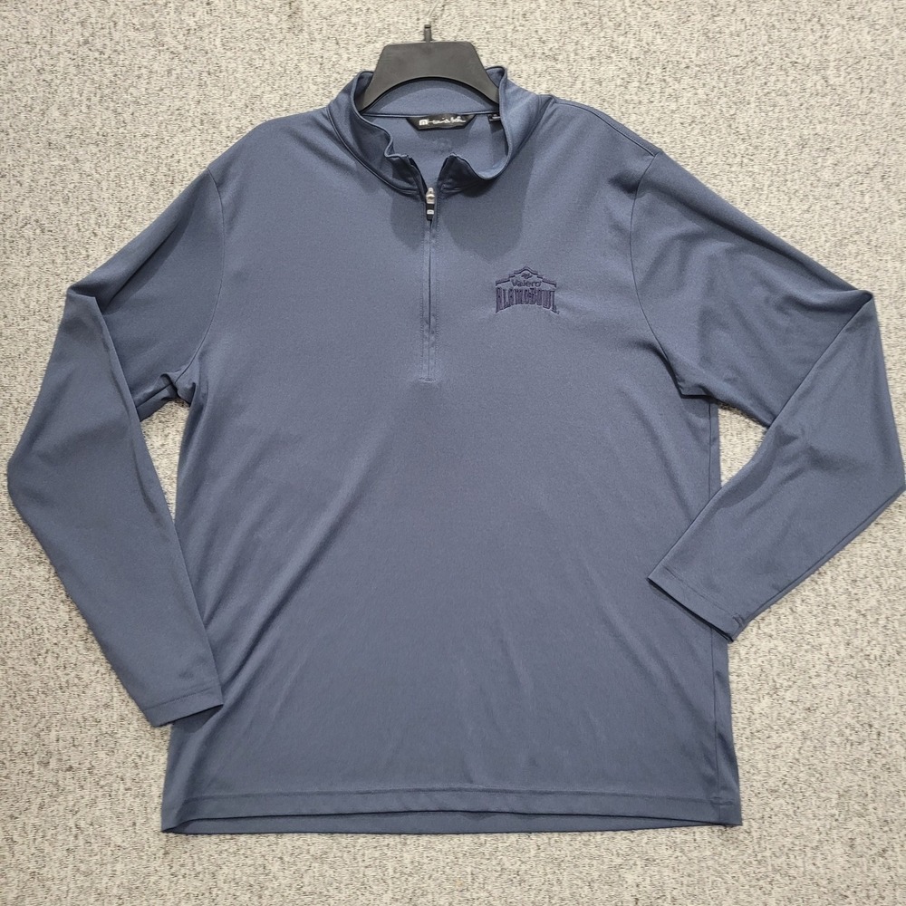 Travis Mathew Mens XL Blue Valero Alamo Bowl Quarter Zip Pullover Golf Shirt